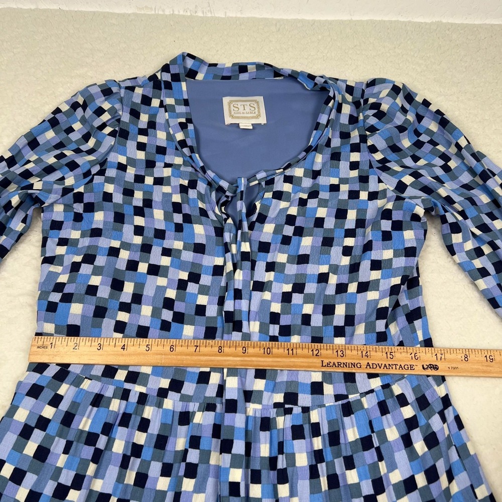 STS Sail to Sable A Line Maxi Dress XS Tiered Check Beach Vacation‎ Blue Cruise - Picture 7 of 10